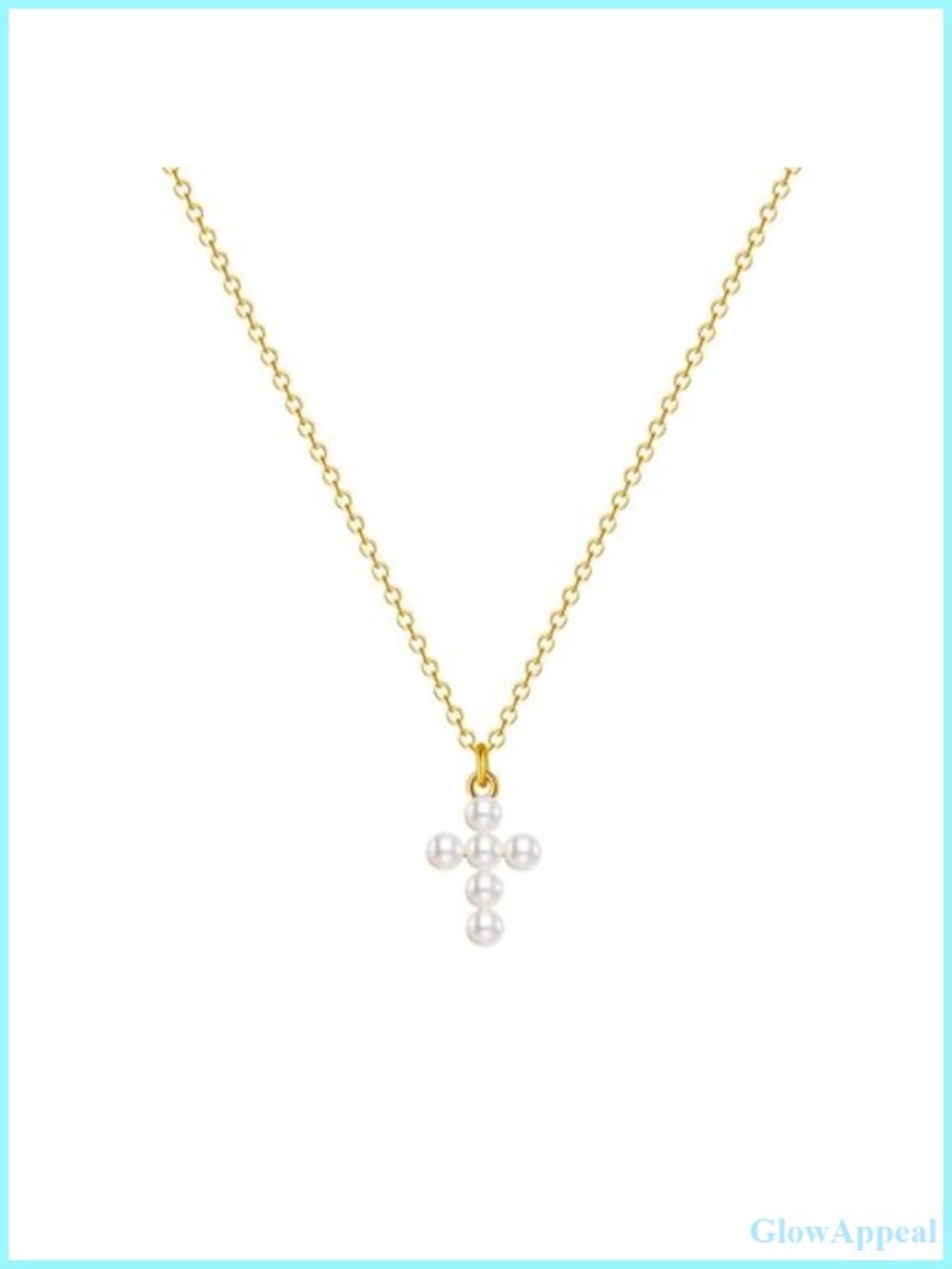 Dainty Pearl Cross Necklace 18K Gold Plated 16in Lobster Clasp Women Jewelry
